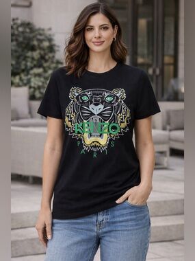 KENZO Paris Tiger Graphic T-Shirt Black Cotton Size M Designer Streetwear